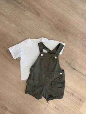 Old navy Olive Overalls with H&M White Tee